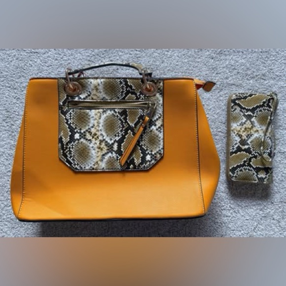 Orange and Snake Print Women's Bag